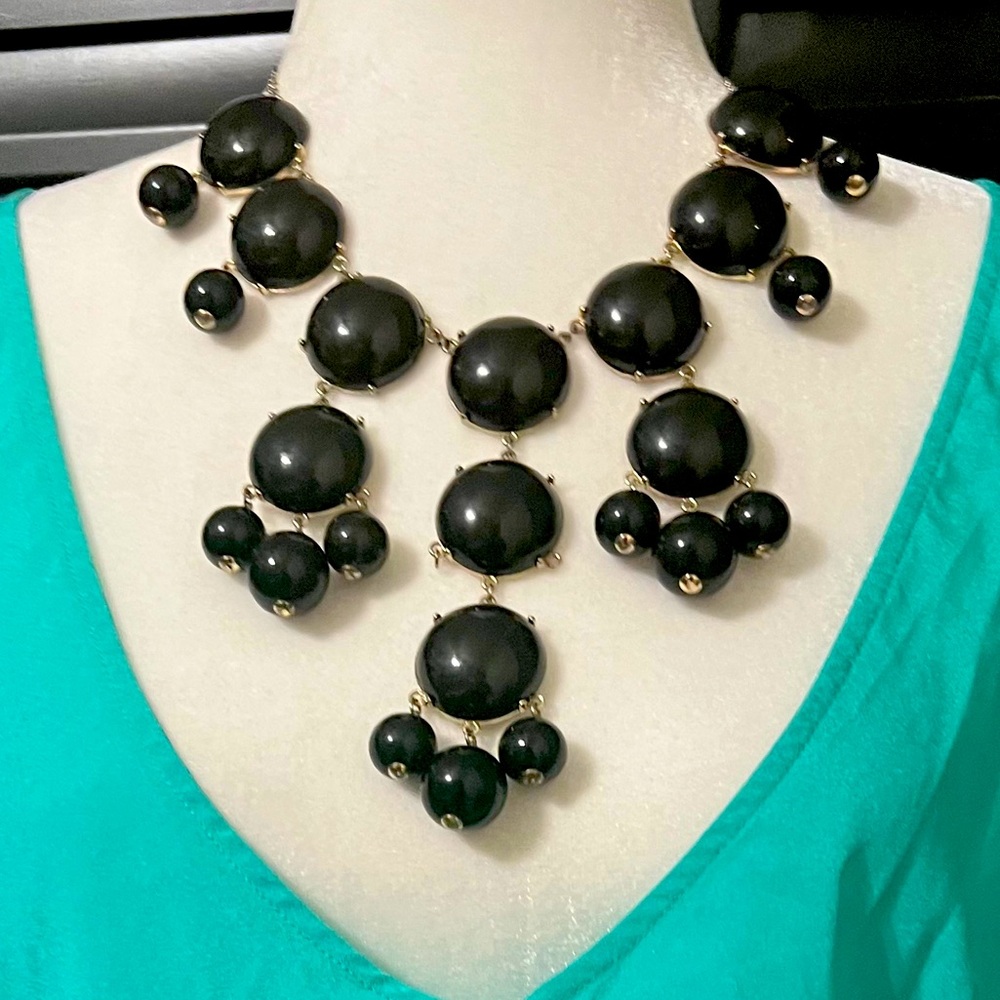 Black Chunky Beaded Statement Necklace Costume Jewelry Maximalist Oversized